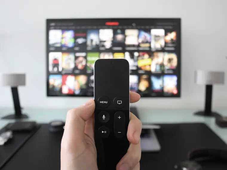 Controle remoto diante de um catálogo na TV