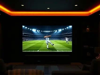 Sala de cinema em casa com tela grande