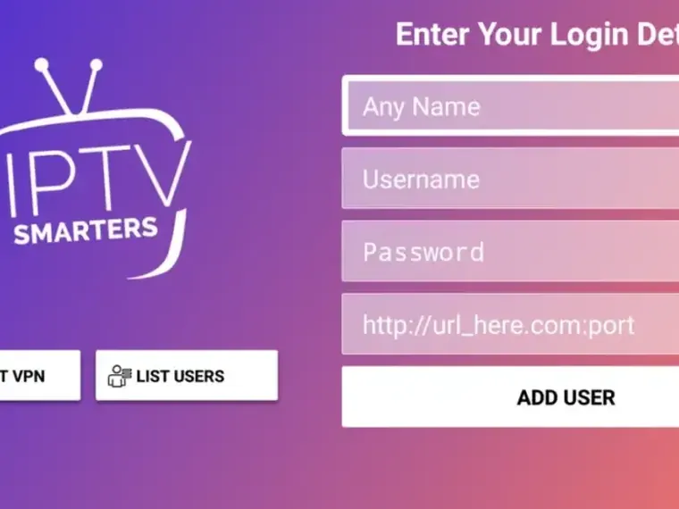 Tela de login do IPTV Smarters